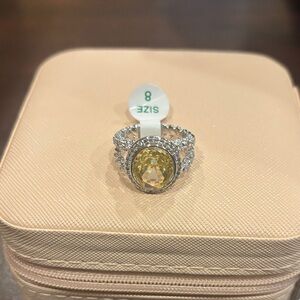 Yellow Topaz on Rhodium Ring